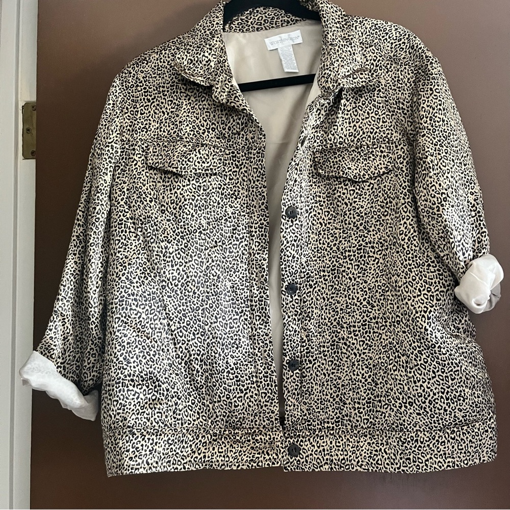 Silk Animal Print Button Up Collar Jacket